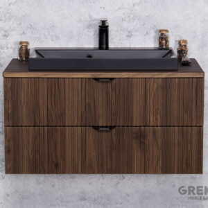 Brazowa-szafka-80-cm-z-frontami-w-postaci-lameli VICTA LAMELLO 120cm grafiidist vannitoakapp musta tööpinna ja kraanikausiga