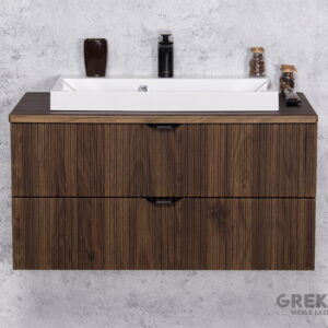Brazowa-szafka-lazienkowa-z-blatem-i-umywalka VICTA LAMELLO pähklipuust vannitoariiul 40x143,5cm