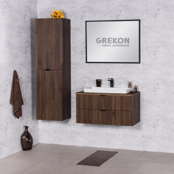 VICTA LAMELLO pähklipuidust vannitoakapp 80cm töötasapinna ja valge kraanikausiga