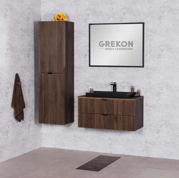 VICTA LAMELLO pähklipuidust vannitoakapp 80cm töötasapinna ja musta kraanikausiga