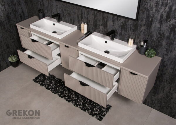 VICTA LAMELLO matt vannitoakapp 210 cm töötasapinna ja kahe valamuga