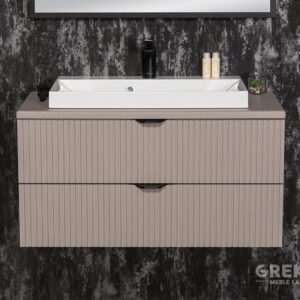 Nowoczesna-szafka-lazienkowa-w-kolorze-fume-mat-z-biala-dolomitowa-umywalka VICTA LAMELLO 120cm grafiidist vannitoakapp musta tööpinna ja kraanikausiga