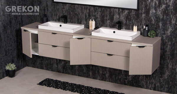 VICTA LAMELLO matt vannitoakapp 210 cm töötasapinna ja kahe valamuga