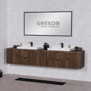 Podwieszana-brazowa-szafka-do-lazienki-210-cm VICTA LAMELLO matt vannitoakapp 210 cm töötasapinna ja kahe valamuga