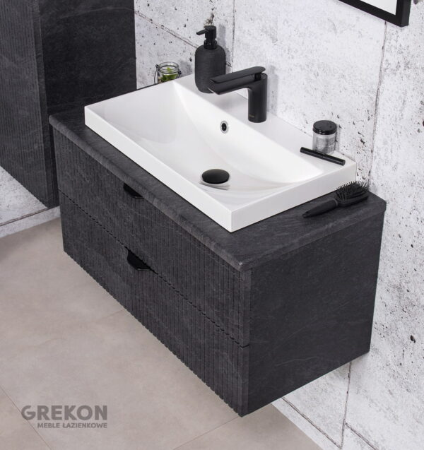 VICTA LAMELLO 80cm grafiidist vannitoakapp töötasapinna ja valge kraanikausiga