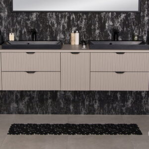 Szafka-lazienkowa-fume-210-cm-z-czarnymi-umywalkami VICTA LAMELLO matt vannitoakapp 210 cm töötasapinna ja kahe valamuga