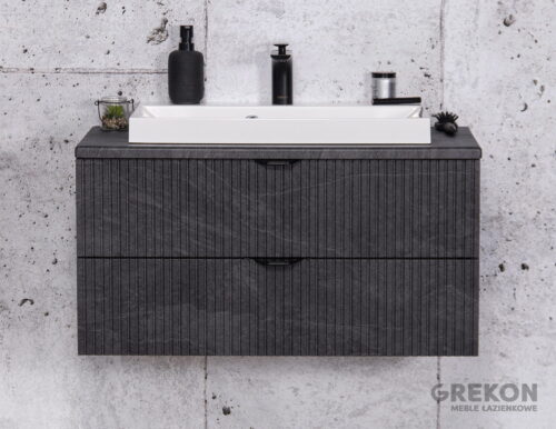 VICTA LAMELLO 80cm grafiidist vannitoakapp töötasapinna ja valge kraanikausiga