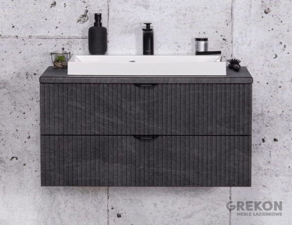 VICTA LAMELLO 80cm grafiidist vannitoakapp töötasapinna ja valge kraanikausiga