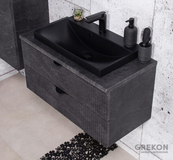 VICTA LAMELLO 80cm grafiidist vannitoakapp musta tööpinna ja kraanikausiga