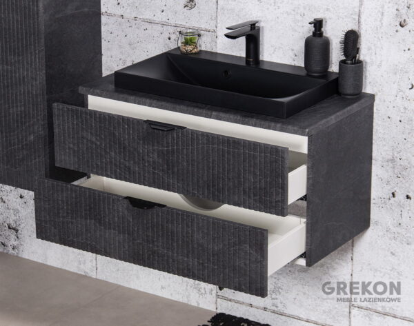 VICTA LAMELLO 80cm grafiidist vannitoakapp musta tööpinna ja kraanikausiga