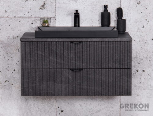 VICTA LAMELLO 80cm grafiidist vannitoakapp musta tööpinna ja kraanikausiga