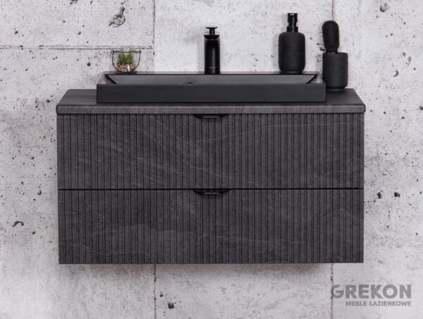 VICTA LAMELLO 80cm grafiidist vannitoakapp musta tööpinna ja kraanikausiga