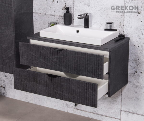 VICTA LAMELLO 80cm grafiidist vannitoakapp töötasapinna ja valge kraanikausiga