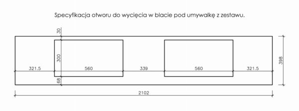 VICTA LAMELLO pähklipuidust vannitoakapp 210 cm töötasapinna ja kahe valamuga
